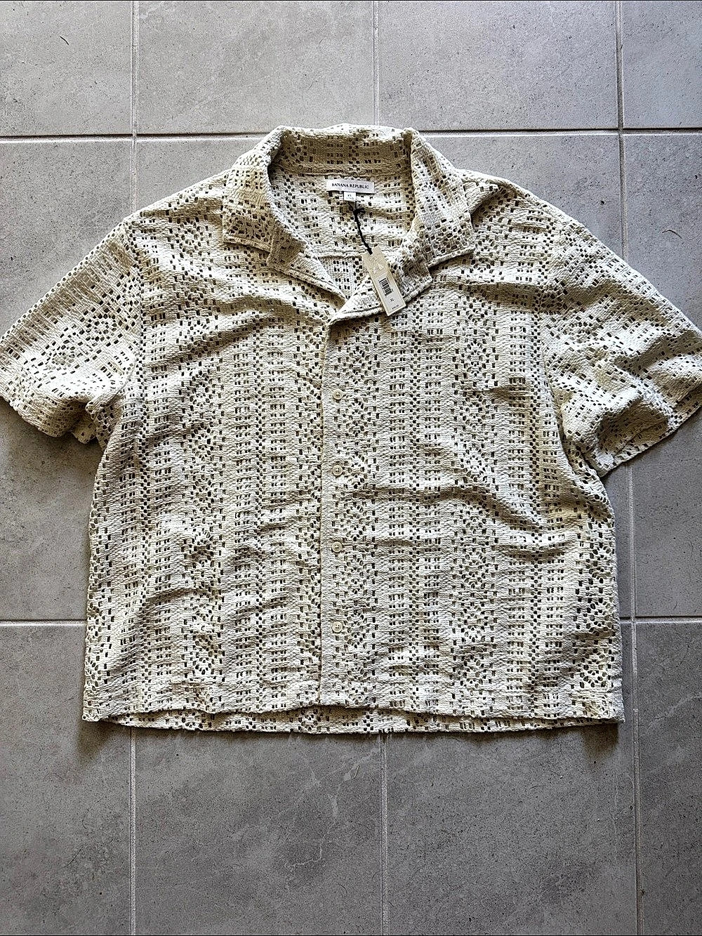 Banana Republic Open-Knit Short Sleeve Shirt Cream XL NWT